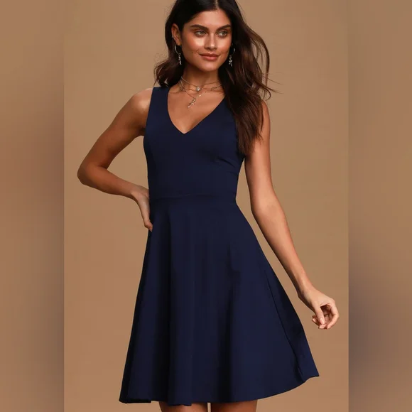 Lulus Dresses Bon Appetit Navy Blue Skater Dress Poshmark